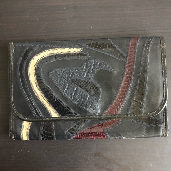 Vintage Leather Patchwork Clutch 12”x8”